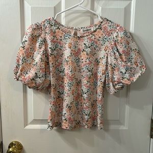 RoomMates Floral Pastel Blouse Top w/ Puff Sleeve Pink, Blue, and Green Size S